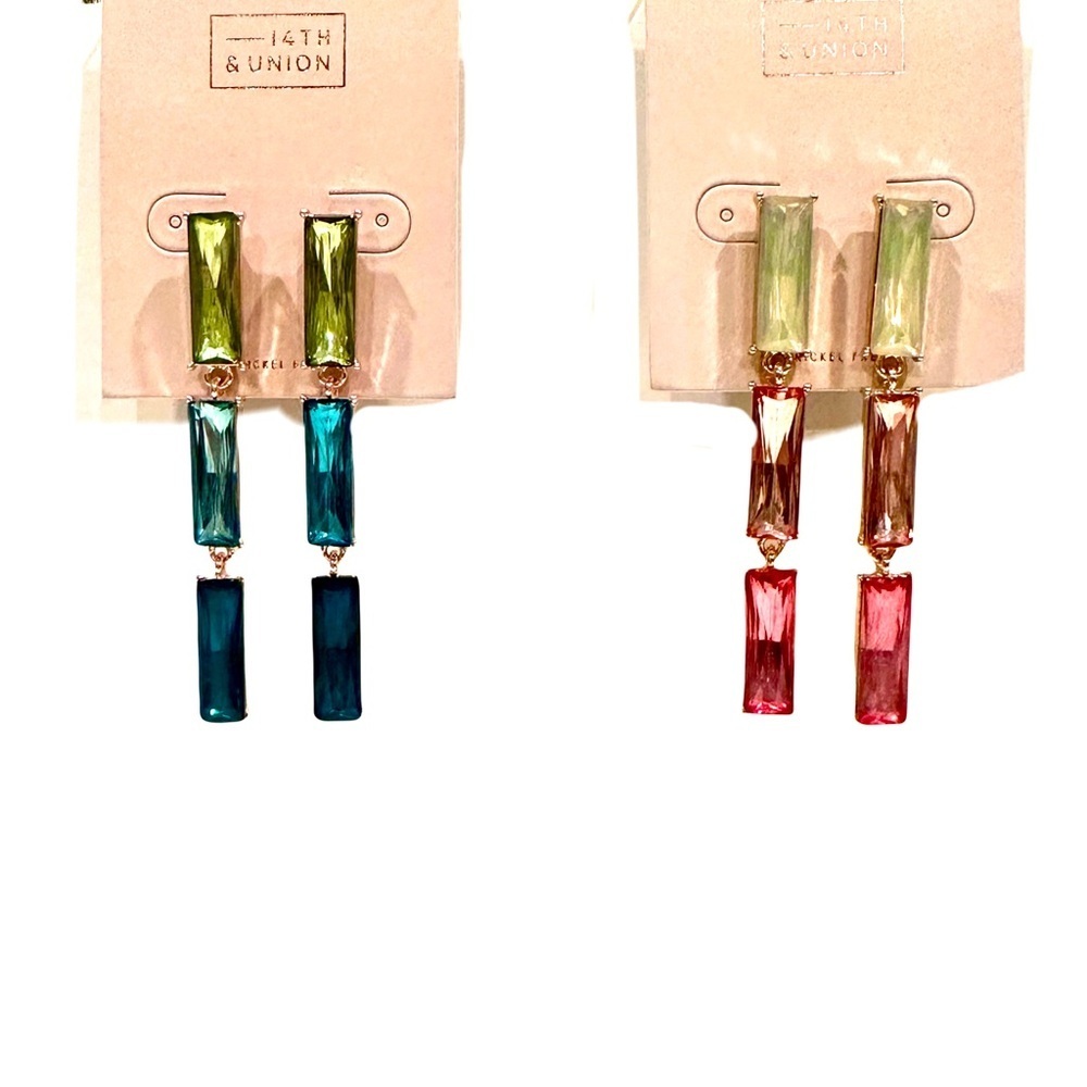 14TH & UNION Blue Green Ombré Baguette Crystal Drop Earring NWT​ - Picture 6 of 7